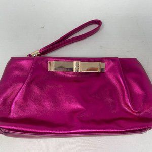 Victoria's Secret Metallic Fuchsia Wristlet Clutch with Gold Accent